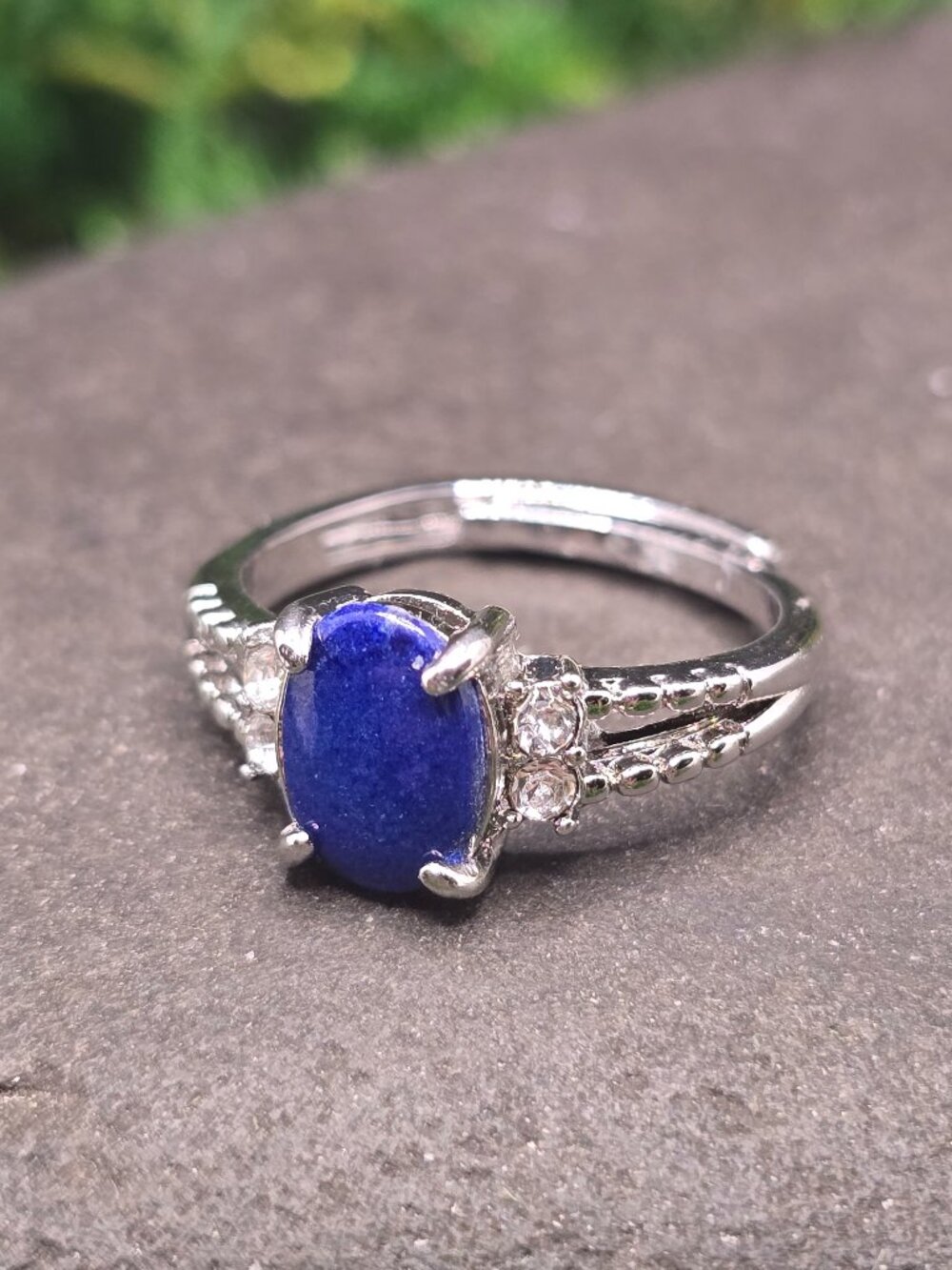 Lapis Lazuli Oval Adjustable Ring Size 6-10 Silver Tone Gemstone Jewelry